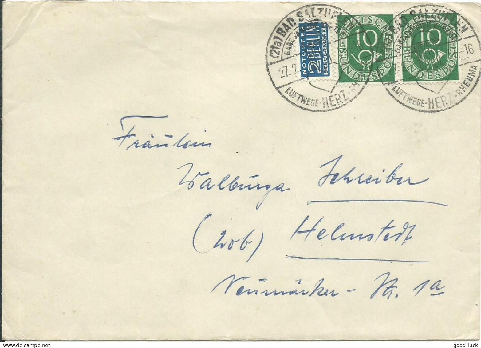 ALLEMAGNE  LETTRE 22pf POUR HELMSTEDT DE 1953   LETTRE COVER - Briefe U. Dokumente