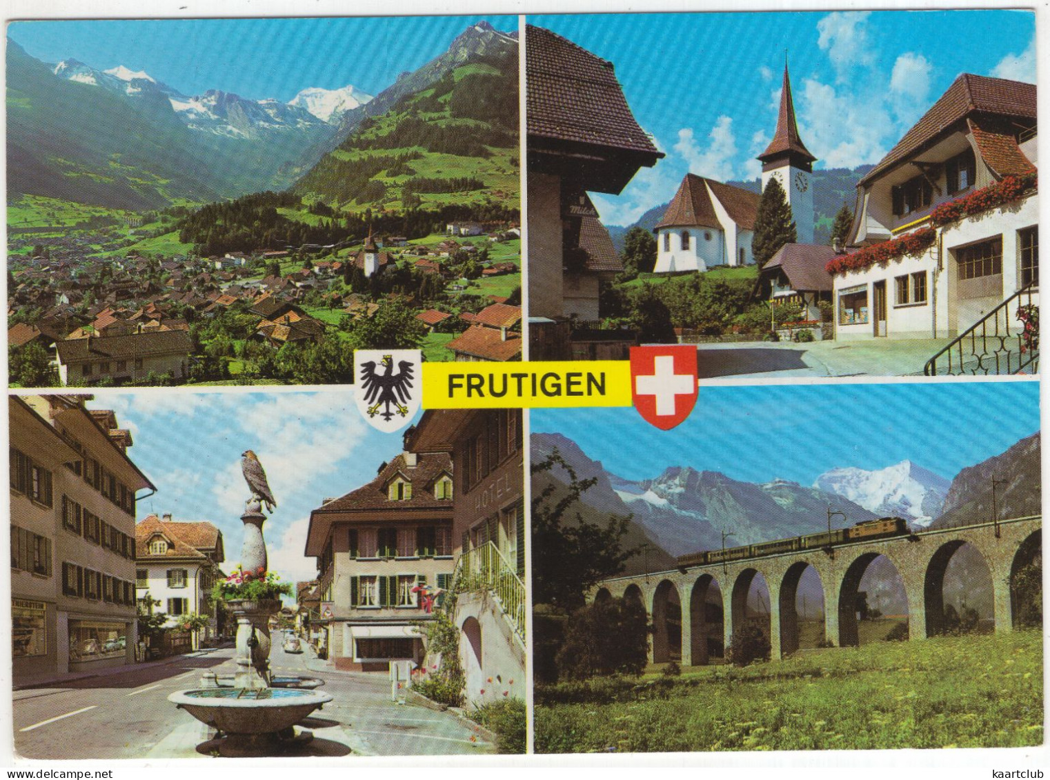 Frutigen Im Sommer, Kirche, Adler-Dorfbrunnen, Kanderviadukt Der BLS-Linie - (Schweiz/Suisse/Switzerland) - Frutigen