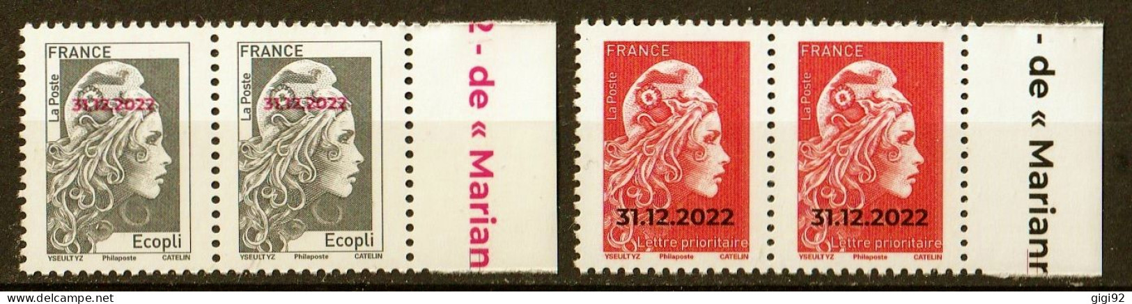 2022  2 Blocs De 2 N° 5642A Et 5642B   "Marianne-L'Engagée" Surchargés 31/12/2022   Neufs**   (TIRAGE LIMITE) - Unused Stamps