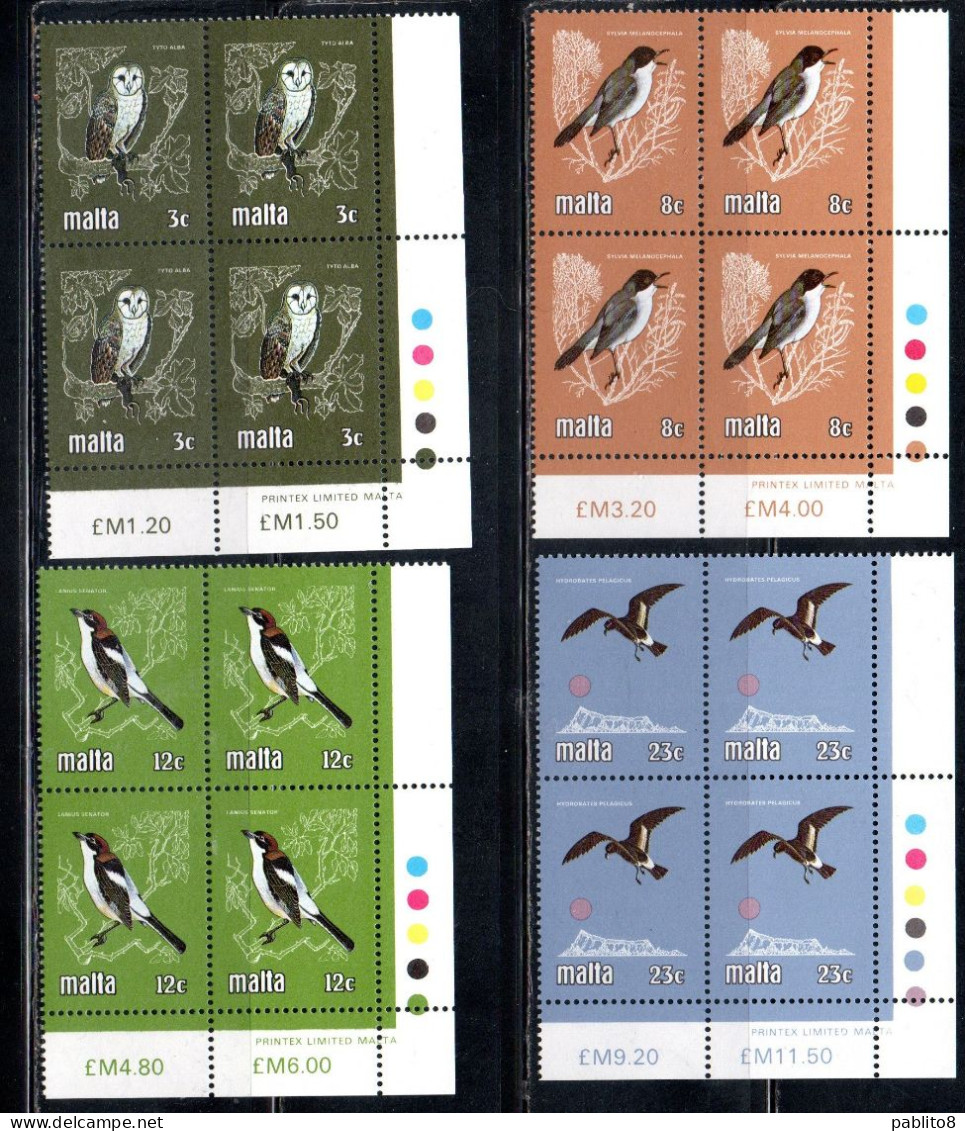 MALTA 1981 FAUNA ANIMALS BIRDS UCCELLI ANIMALI COMPLETE SET SERIE COMPLETA BLOCK QUARTINA MNH - Malta