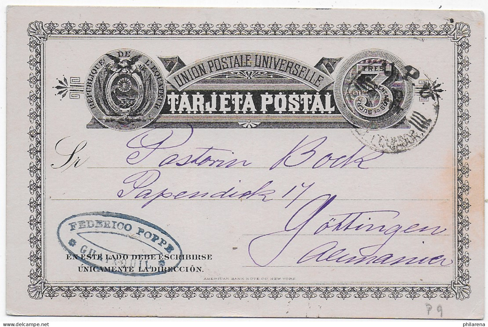 Post Card Guayaquil Nach Göttingen, Ca. 1890 - Ecuador