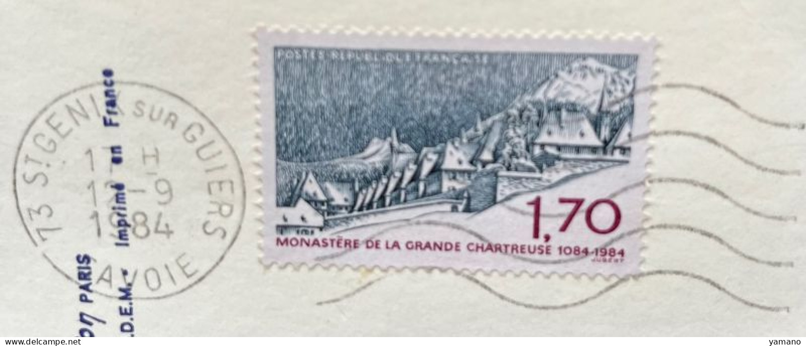 FRANCE 1984  - MONASTERE DE LA GRANDE CHARTREUSE Avec Timbre Anniversaire Des 900 Ans - Chartreuse