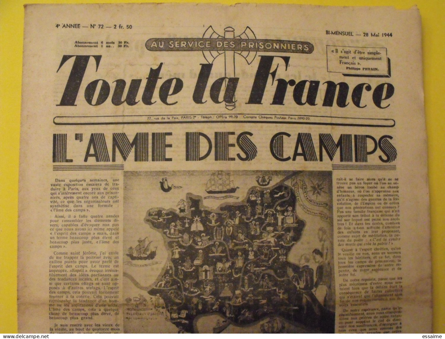 Toute La France N° 72 Du 28 Mai 1944. Collaboration Antisémite. Pétain Hulot Foucaud Masson Prisonniers Stalag Milice - Guerre 1939-45