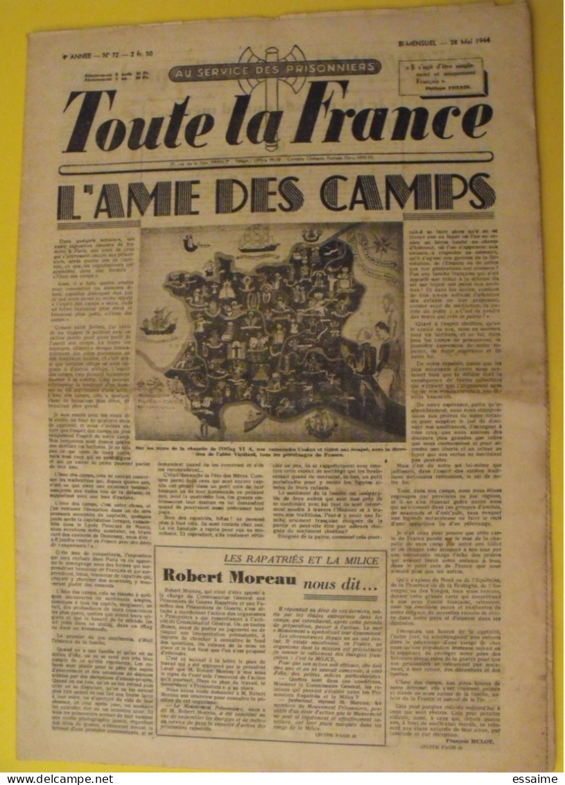 Toute La France N° 72 Du 28 Mai 1944. Collaboration Antisémite. Pétain Hulot Foucaud Masson Prisonniers Stalag Milice - Guerra 1939-45