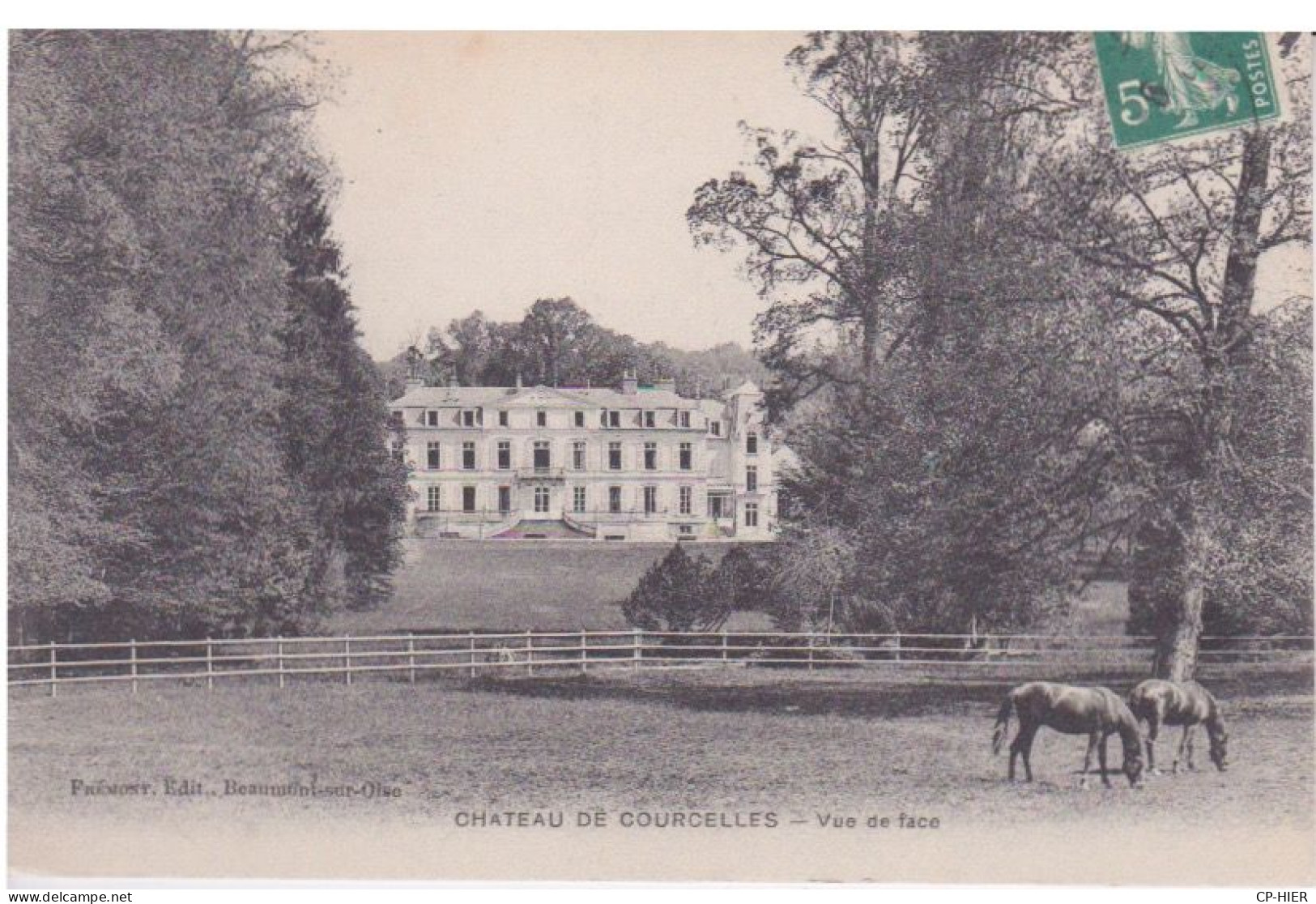 95 - PRES DE BEAUMONT SUR OISE - CHATEAU DE COURCELLES - VUE DE FACE - CHEVAUX DANS LE PARC - Beaumont Sur Oise