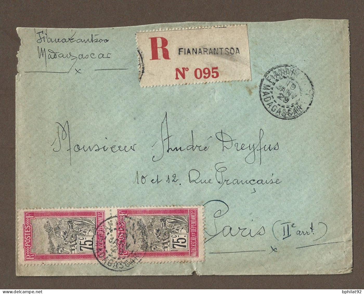 !!! MADAGASCAR, LETTRE RECOMMANDÉE DE FIANARANTSOA POUR PARIS DE JANVIER 1929 - Lettres & Documents