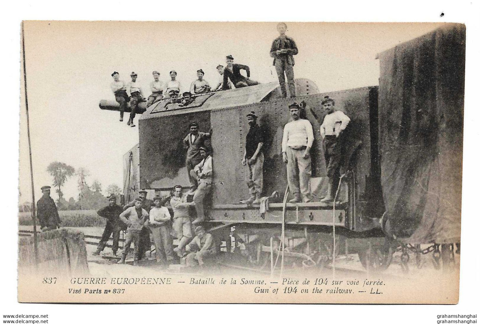Postcard WW1 French 194mm Artillery Gun On Train Railway Carriage With Soldiers Crew Battle Of The Somme Unposted - Weltkrieg 1914-18