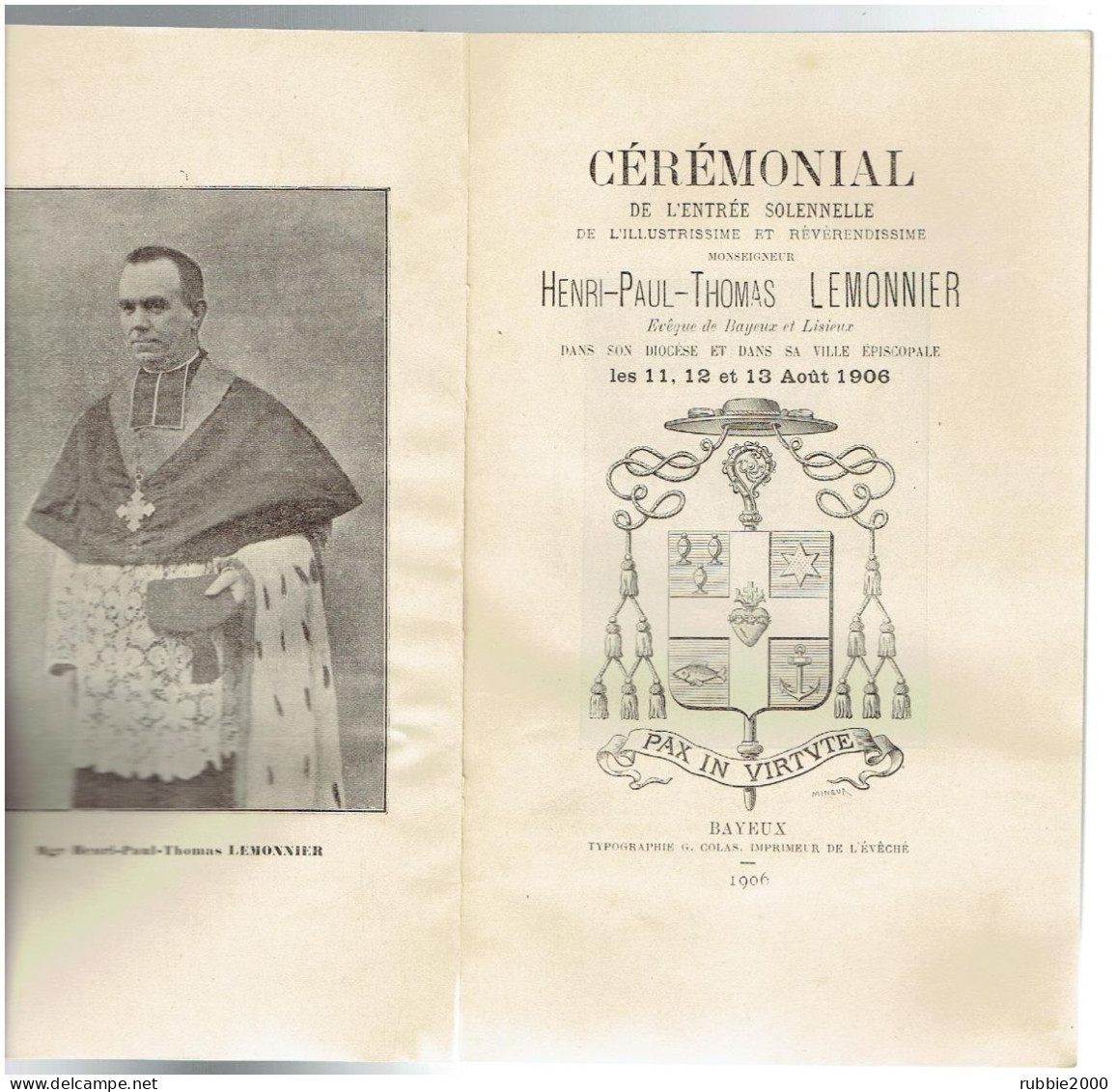 1906 CEREMONIAL DE L ENTREE SOLENNELLE DE MGR. LEMONNIER EVEQUE DE BAYEUX ET LISIEUX - Normandië