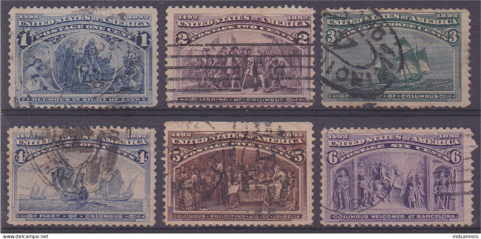 Etats Unis 1893 Lot De 6 Timbres Centenaire De La Découverte - Used Stamps