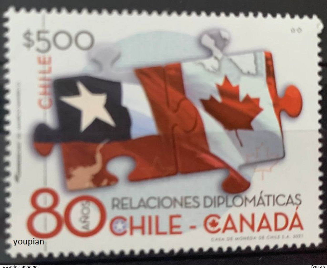 Chile 2021, 80 Years Diplomatic Relations With Canada, MNH Single Stamp - Cile