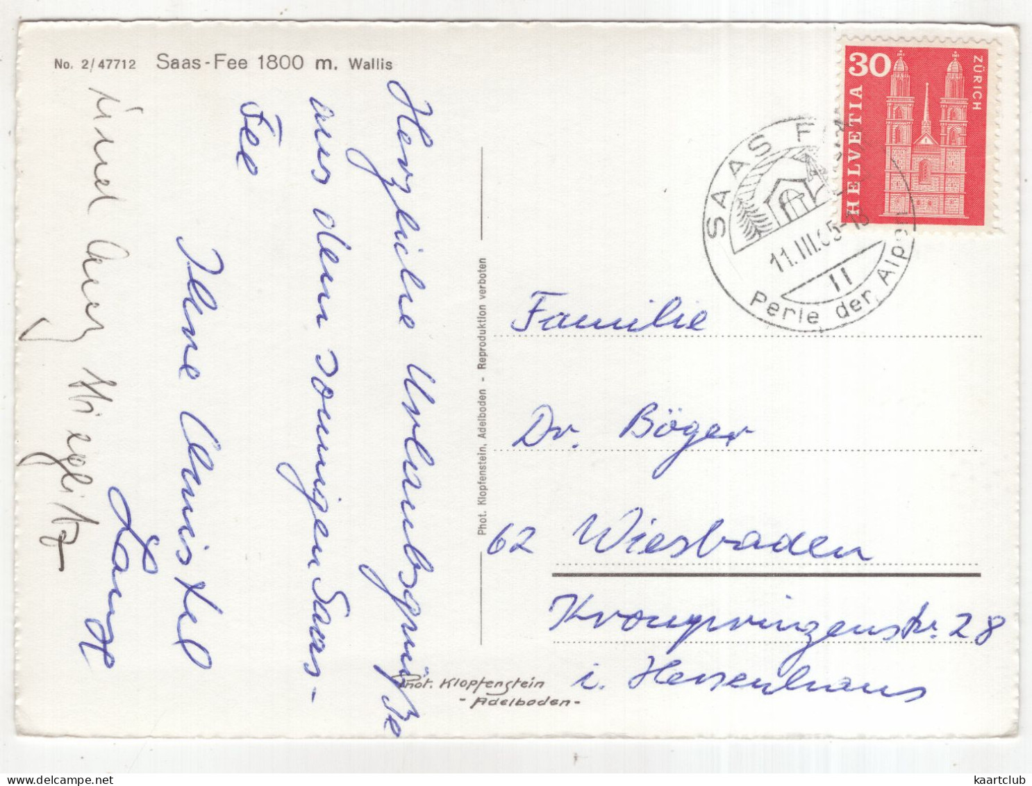 No. 2/47712  Saas-Fee 1800 M, Wallis - (Schweiz/Suisse/Switzerland) - 1965 - Saas-Fee