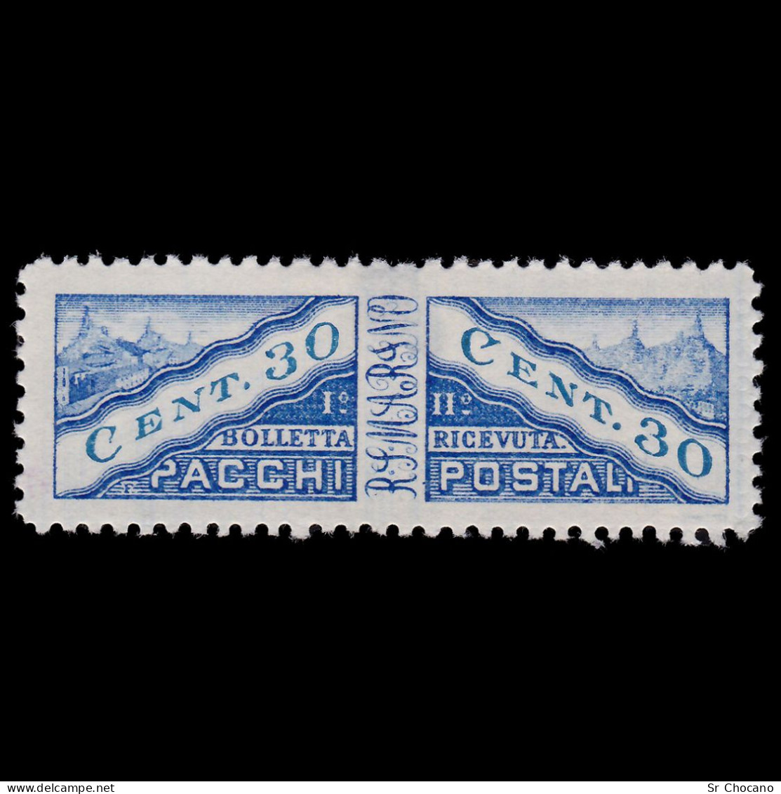 SAN MARINO PARCEL POST STAMPS.1928.30c.SCOTT Q5.MH.Pairs  Imperforate - Unused Stamps