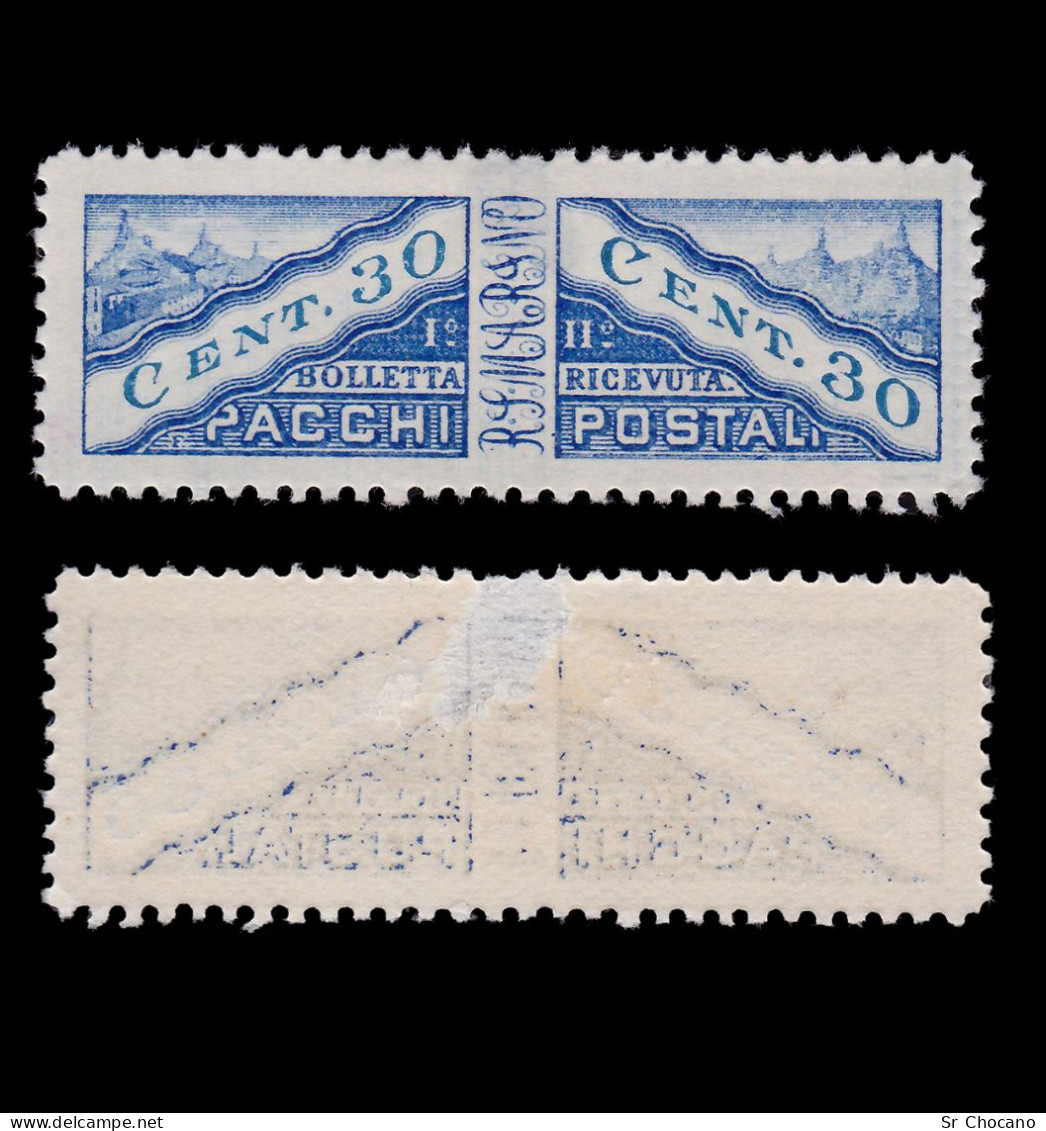 SAN MARINO PARCEL POST STAMPS.1928.30c.SCOTT Q5.MH.Pairs  Imperforate - Ongebruikt