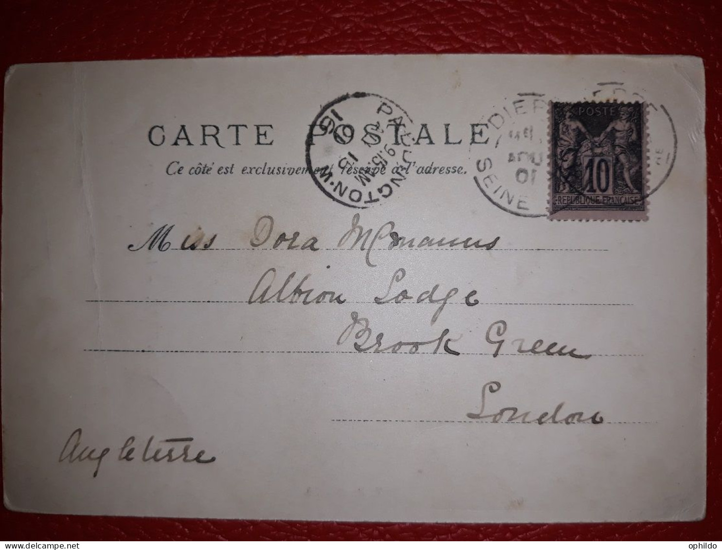 Yvert 103  Sur Carte Postale  Environ De Dieppe L'Eglise D'Arques  Pour Londres  Aout 1901 - 1898-1900 Sage (Tipo III)