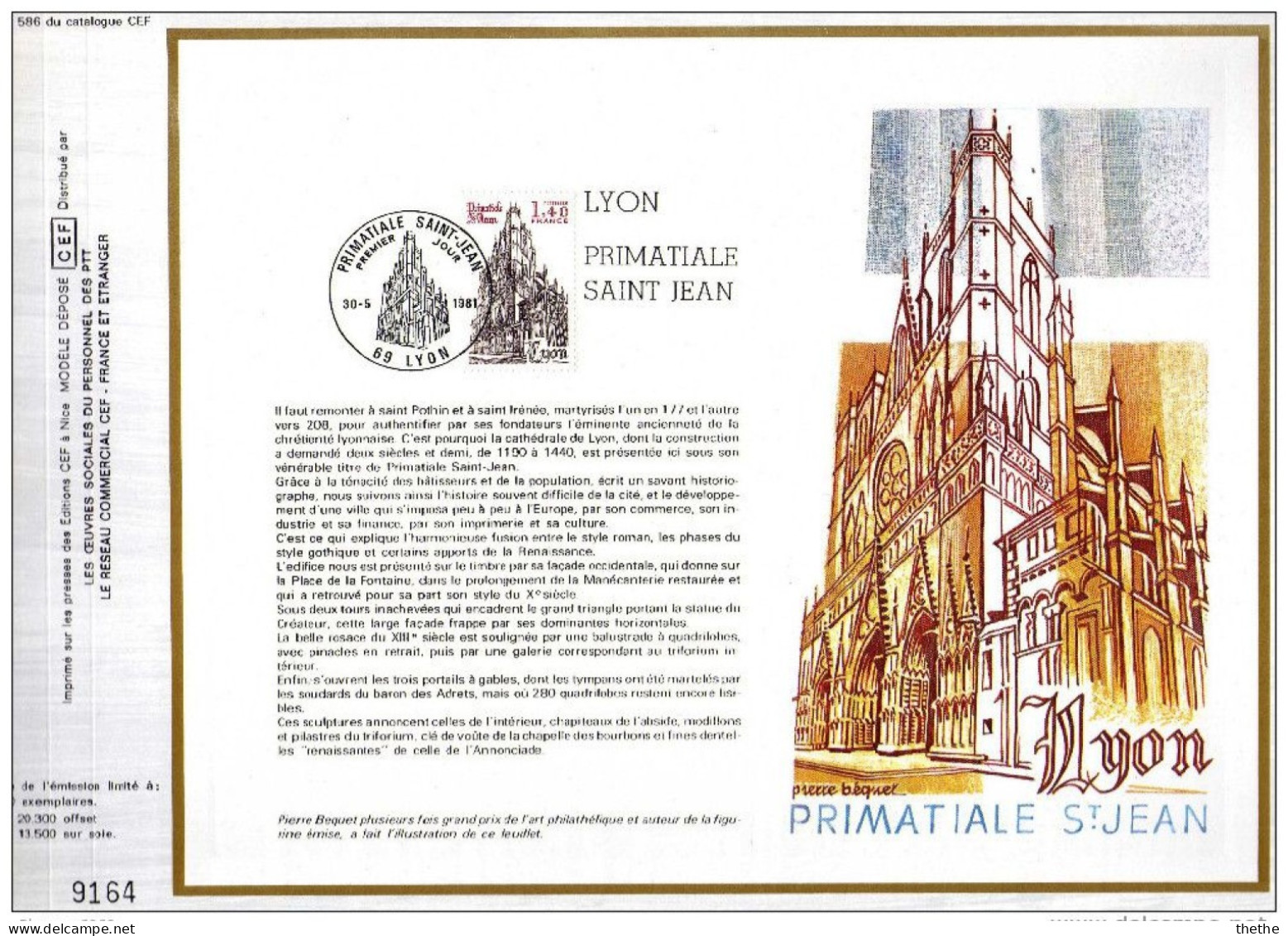 FRANCE - Cathédrale Saint-Jean De Lyon. "Primatiale Des Gaules"  -  N° 586 Du Catalogue CEF - 1980-1989