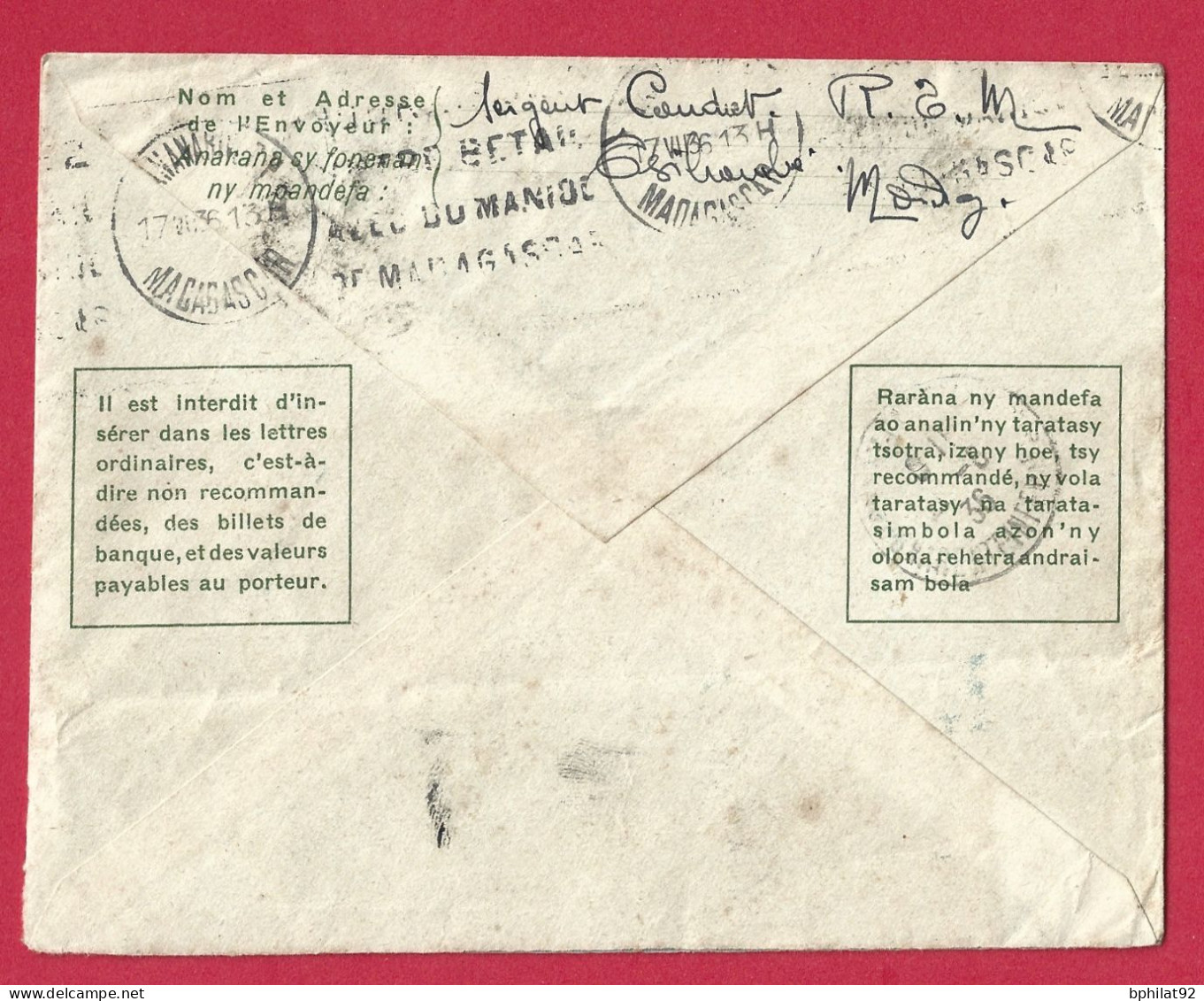 !!! MADAGASCAR, ENTIER POSTAL DE TSIHOMBE POUR LA FRANCE DE JUILLET 1936 - Lettres & Documents