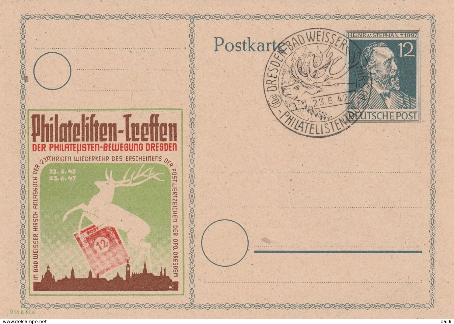 Allemagne Zone AAS Entier Postal Illustré 1947 - Brieven En Documenten