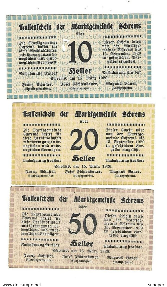 **Austria Notgeld  Schrems Serie Compleet 972.1b   Cat Val 3 Euro - Oostenrijk