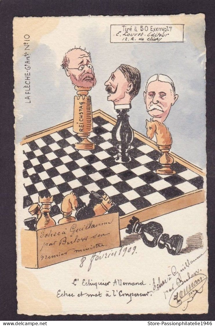 CPA échecs Chess Jeu Circulé Satirique Caricature La Flèche Bobb Tirage Limité Allemagne Germany - Scacchi