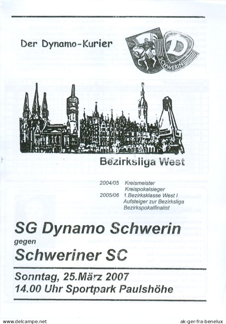 Fußball-Programm PRG SG Dynamo Schwerin Vs Schweriner SC 25. 3. 2007 Eintracht 1. FSV FCE Derby Mecklenburg-Vorpommern - Programs