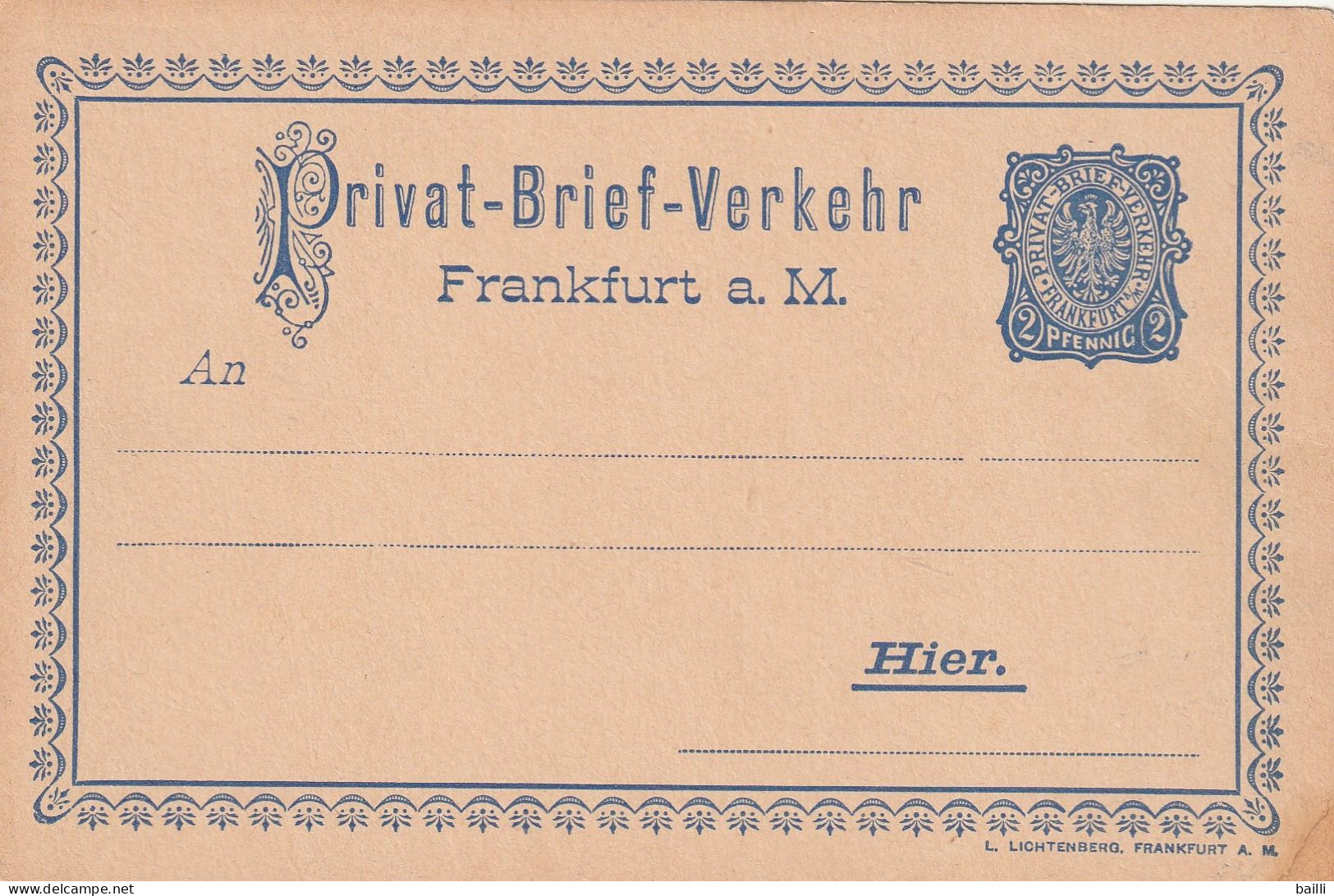 Allemagne Entier Postal Poste Privée Frankfurt A. M. - Tarjetas