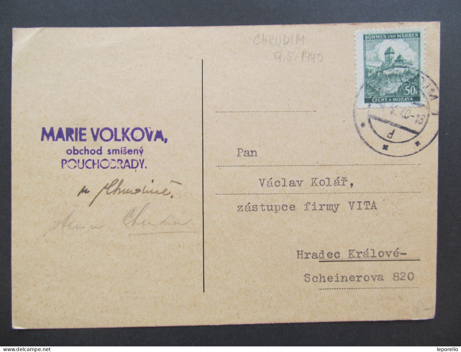BRIEF Pouchobrady Sobětuchy Chrudim - Hradec Králové 1940 M. Volková  / P8568 - Brieven En Documenten