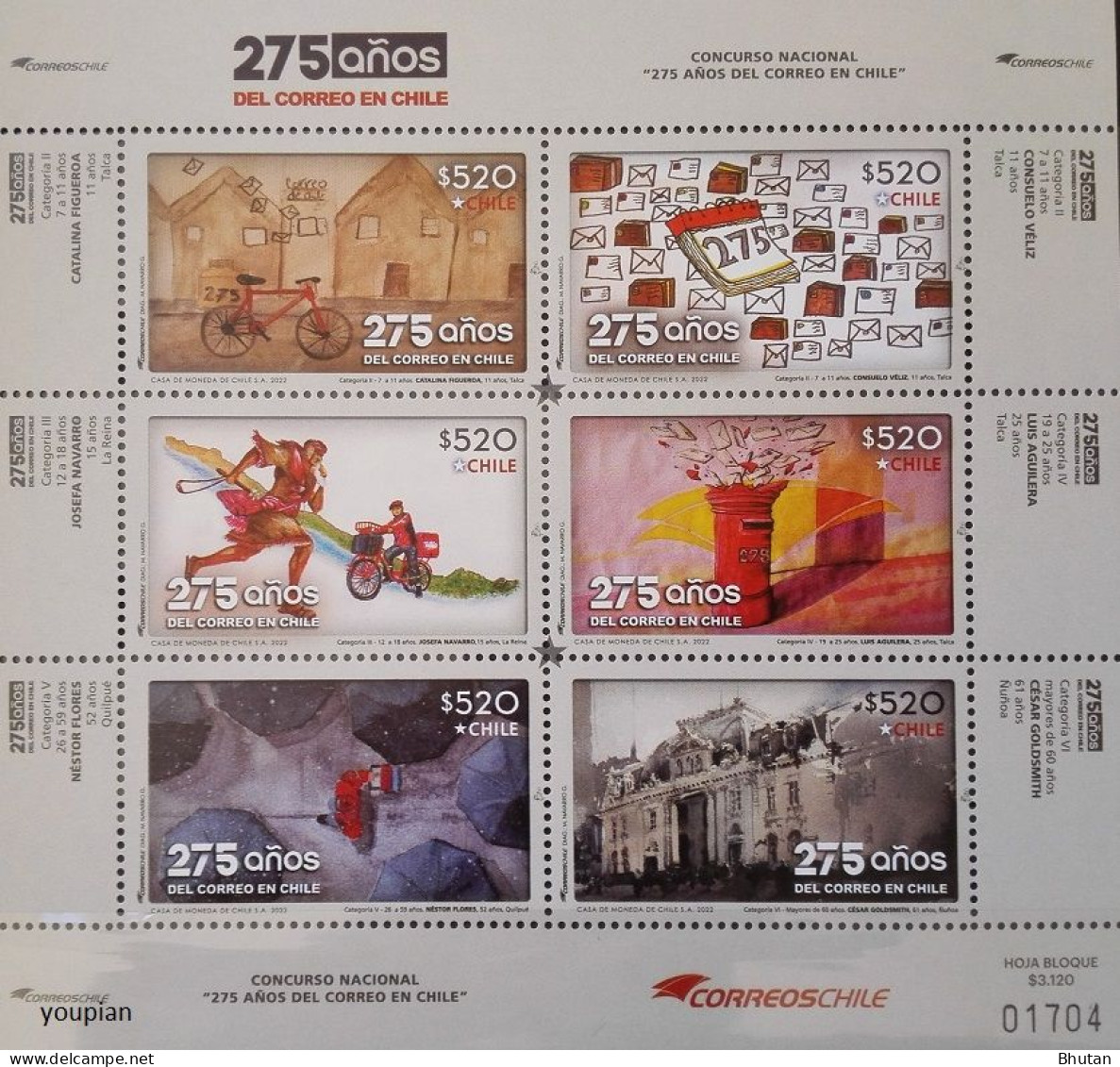 Chile 2022, 275 Years Postal Service In Chile, MNH S/S - Chile