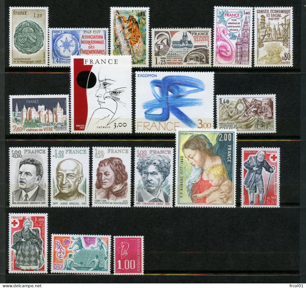 France, Yvert Année Complète 1977**, Luxe, 1914/1961 & 1892b, 48 Timbres , MNH - 1970-1979