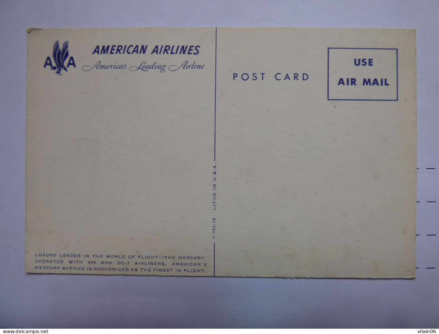 AMERICAN AIRLINES    DC-7     /   AIRLINE ISSUE / CARTE COMPAGNIE - 1946-....: Era Moderna