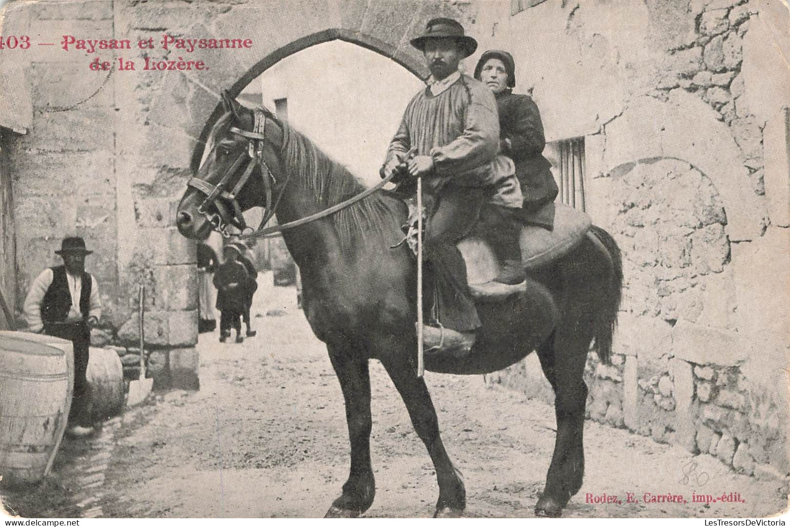 FOLKLORE - Personnages - Paysan Et Paysanne De La Lozère - Cheval - Rodez E Carrère - Carte Postale Ancienne - Personen