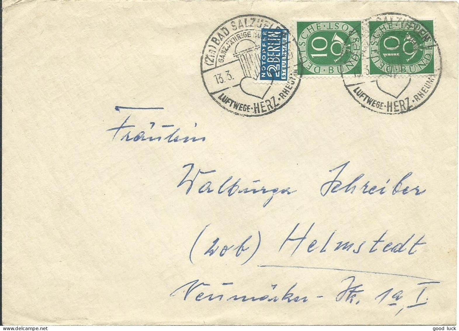 ALLEMAGNE LETTRE 22pf POUR HELMSTEDT  DE 1953  LETTRE COVER - Briefe U. Dokumente