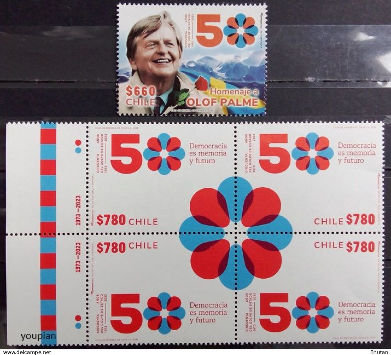 Chile 2023, 50 Years Democracy Is Memory And Future - Homage To Olaf Palme, MNH S/S And Single Stamp - Chile