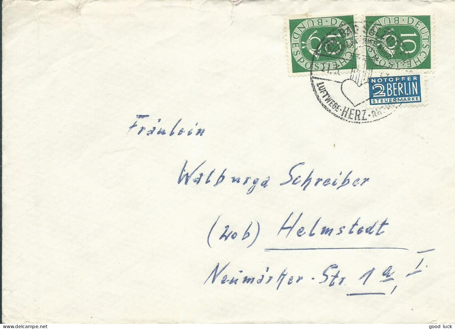 ALLEMAGNE LETTRE 22pf POUR HELMSTEDT  DE 1953  LETTRE COVER - Briefe U. Dokumente