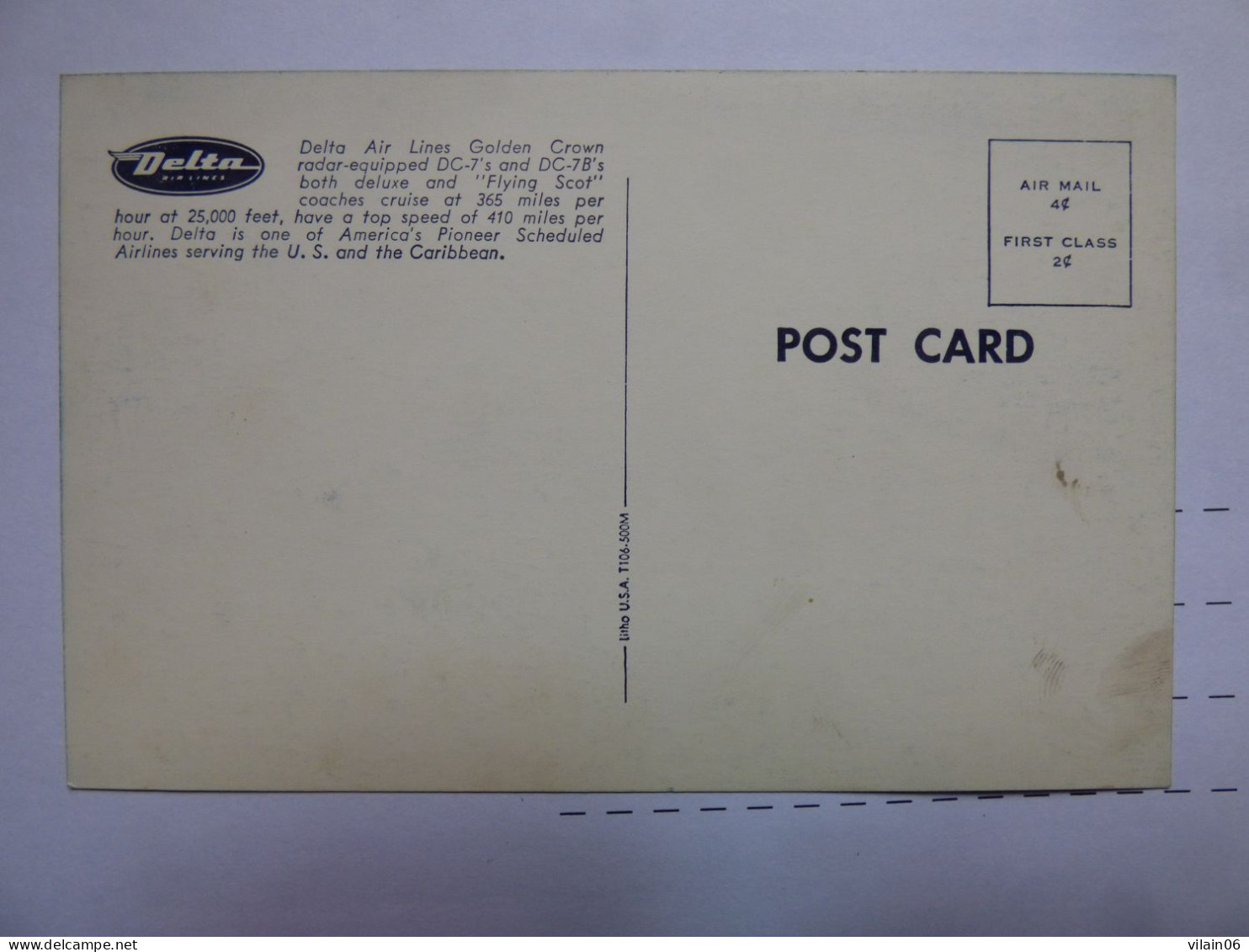 DELTA AIRLINES    DC-7     /   AIRLINE ISSUE / CARTE COMPAGNIE - 1946-....: Era Moderna