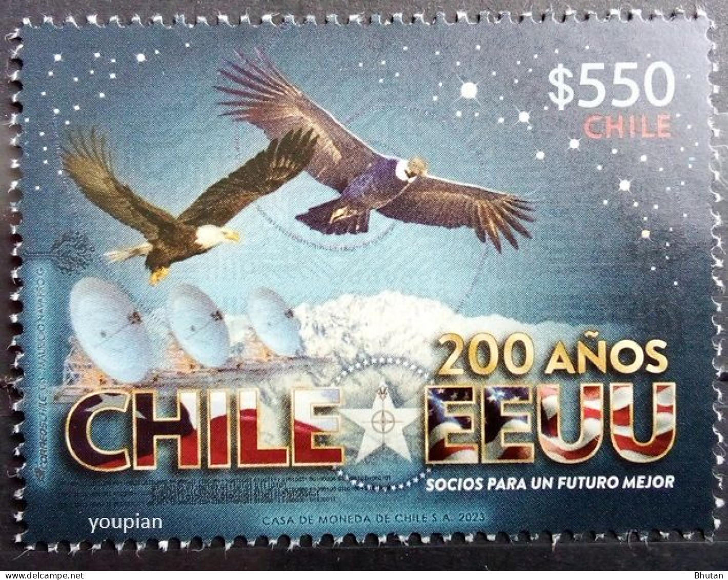 Chile 2023, 200 Year Diplomatic Relations With The USA, MNH Single Stamp - Chile