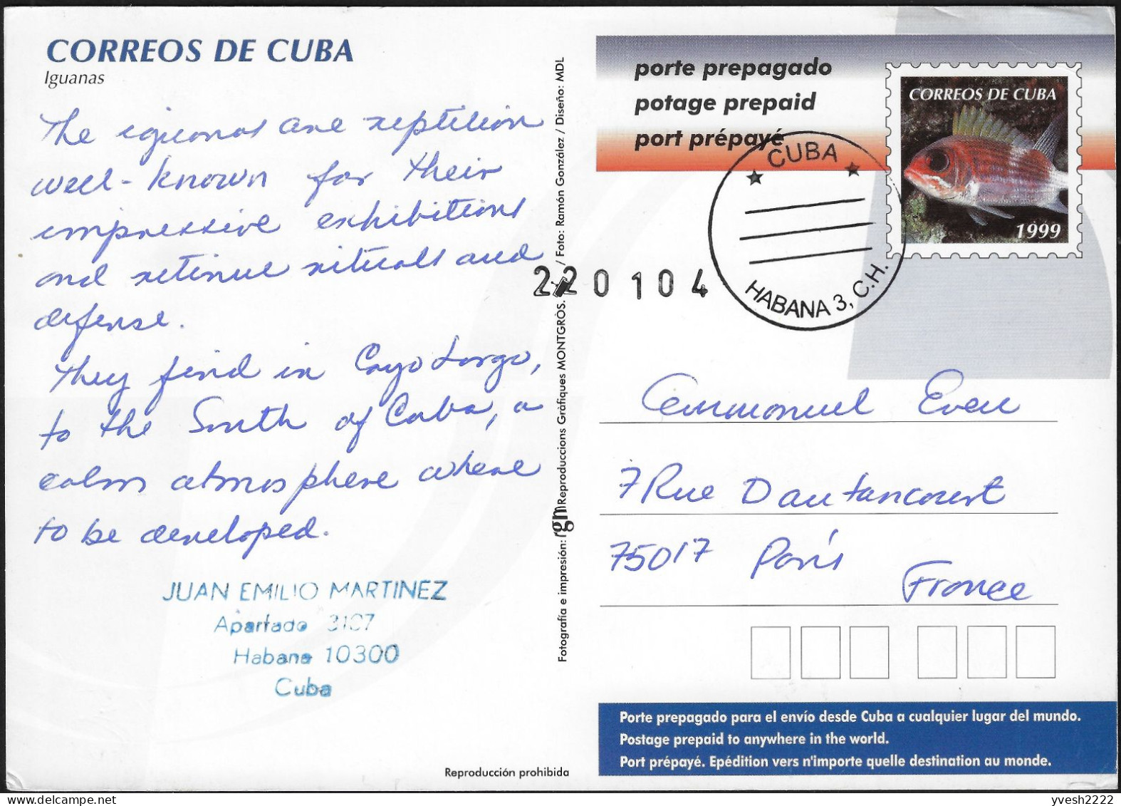 Cuba 2004. Entier Postal, Envoi International. Cayo Largo, Iguanes Communistes - Autres & Non Classés