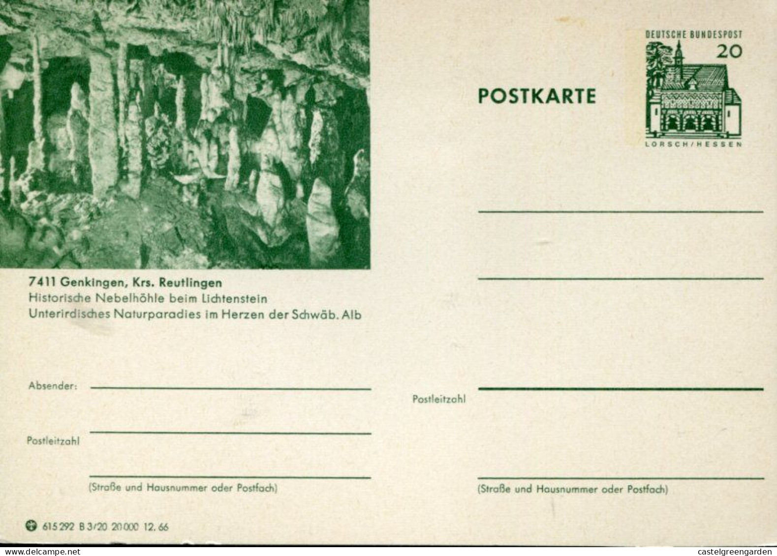 X0175 Germany Postkarte 0,20dm 1966 Showing 7411 Genkingen,krs Reutlingen,Nebelhohle,fog Cave,geology - Postcards - Mint