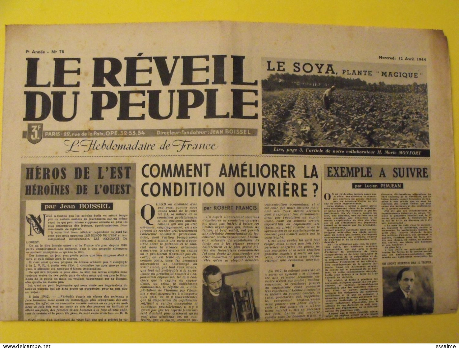 Le Réveil Du Peuple N° 78 Du 12 Avril 1944. Collaboration Antisémite. Boissel Terrorisme Albessard Francis Pemjean LVF - Weltkrieg 1939-45