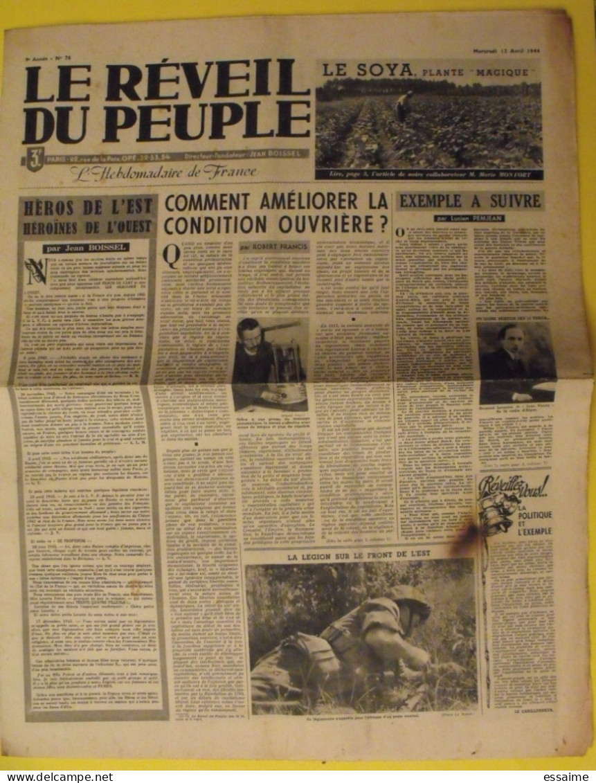 Le Réveil Du Peuple N° 78 Du 12 Avril 1944. Collaboration Antisémite. Boissel Terrorisme Albessard Francis Pemjean LVF - Guerra 1939-45