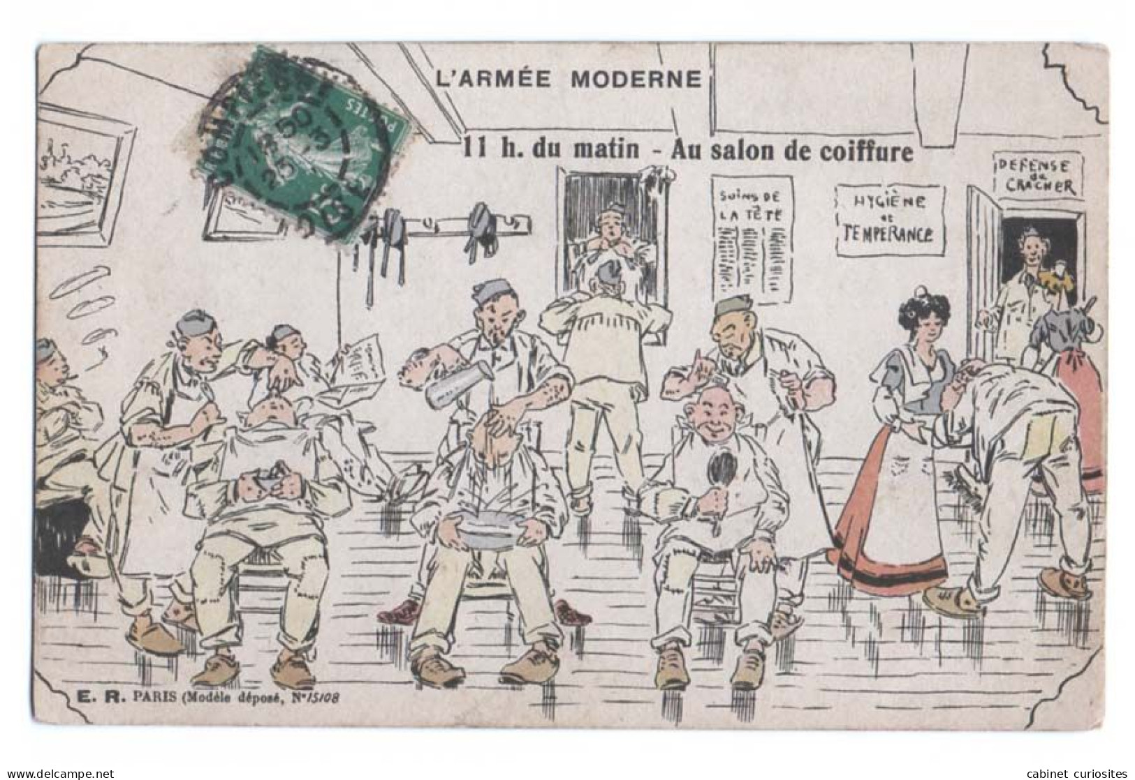 L'ARMÉE MODERNE - CPA Voyagé En 1911 - 11 H Du Matin - Au Salon De Coiffure - COIFFEURS - Coiffeur - Humour - Umoristiche