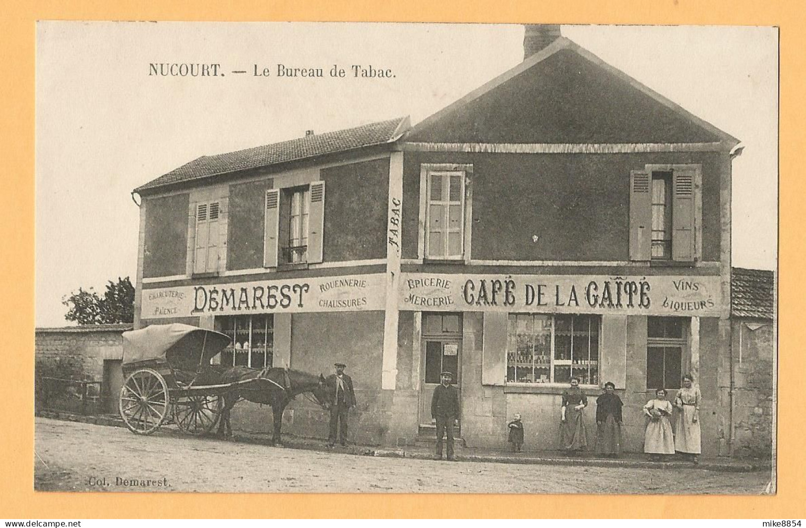 0125  CPA  NUCOURT Le Bureau De Tabac Charcuterie  Rouennerie DEMAREST  Epicerie Mercerie Vins Liqueurs CAFE DE LA GAITE - Nucourt