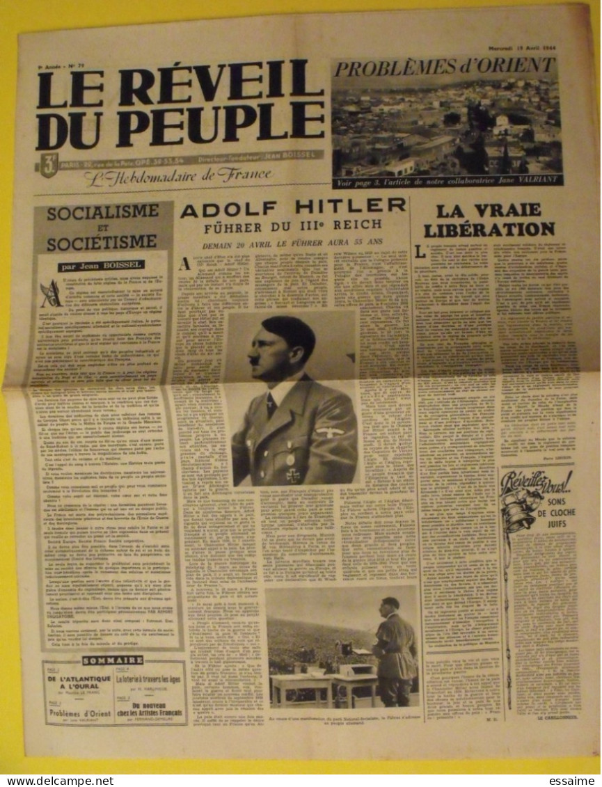 Le Réveil Du Peuple N° 79 Du 19 Avril 1944. Collaboration Antisémite. Boissel Terrorisme Albessard Lesueur Hitler LVF - Guerra 1939-45