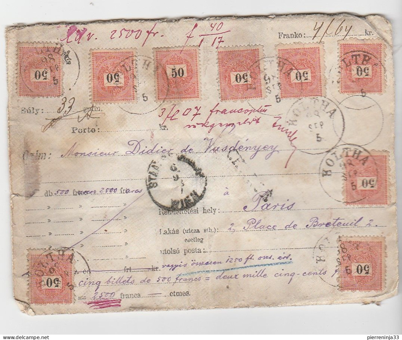 Lettre "Chargé" Hongrie Pour Paris, 1898 - Covers & Documents