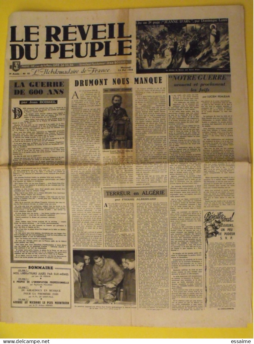 Le Réveil Du Peuple N° 82 Du 10 Mai 1944. Collaboration Antisémite. Boissel Gohier Albessard Pemjean Drumont LVF - Guerre 1939-45