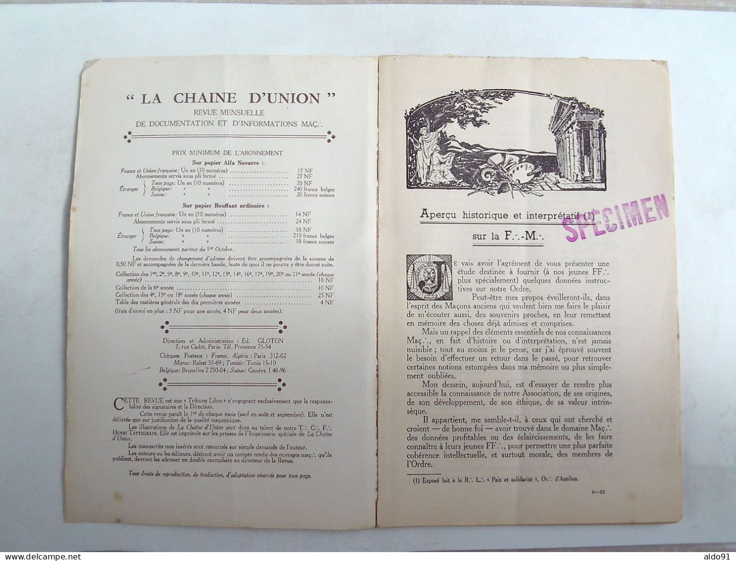 (Franc-Maçonnerie...) -  Revue " LA CHAINE D'UNION "  N° 2 De Novembre 1960...............voir Scans - Esotérisme