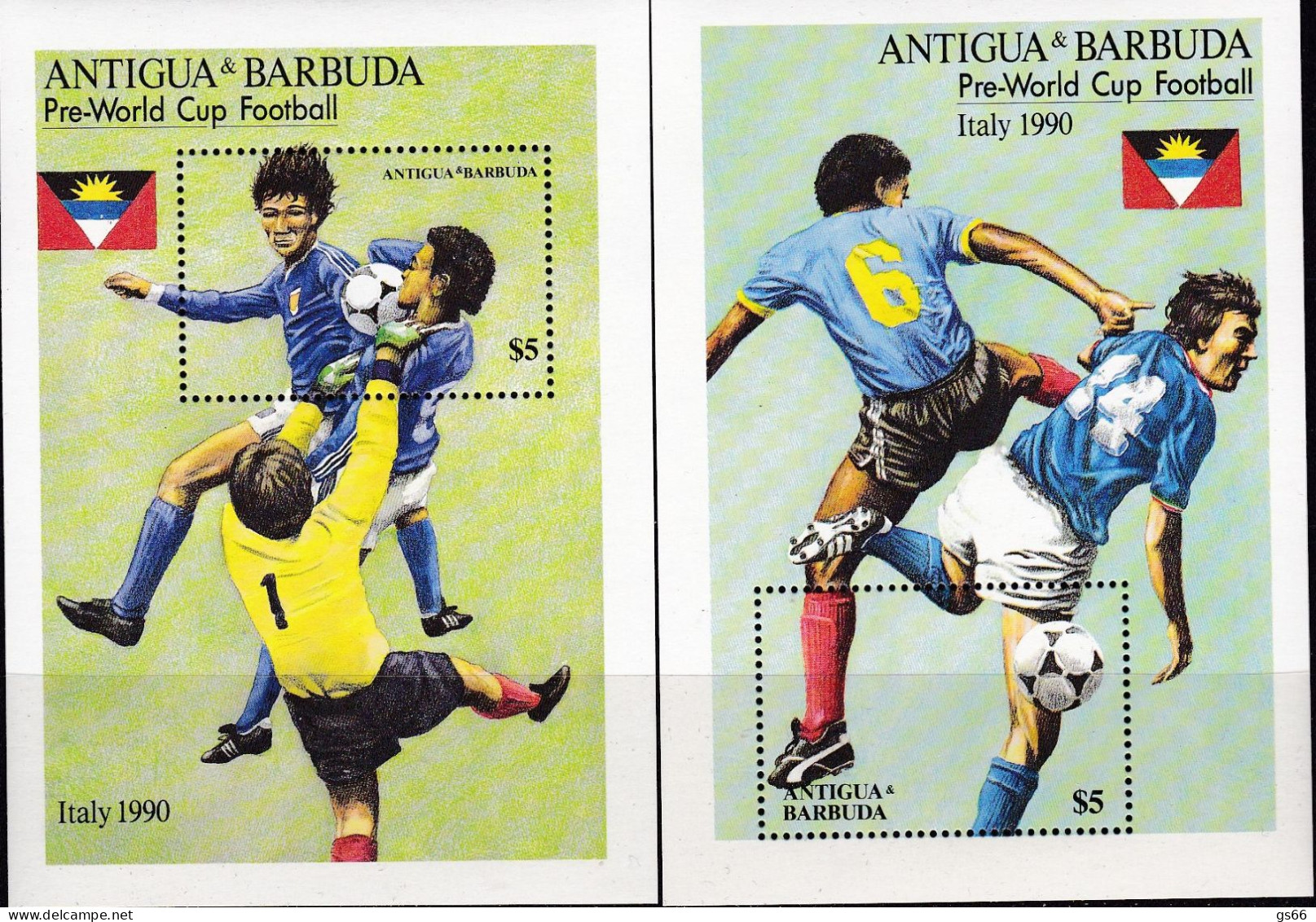 Antigua Und Barbuda, 1989, 1256/57 Block 160/61, Fußball-Weltmeisterschaft 1990, Italien. MNH ** - Antigua En Barbuda (1981-...)