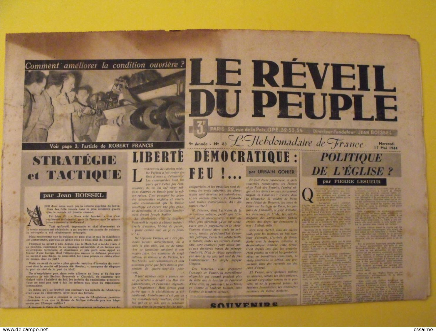 Le Réveil Du Peuple N° 83 Du 17 Mai 1944. Collaboration Antisémite. Boissel Gohier Albessard Pemjean Lesueur LVF - Guerre 1939-45