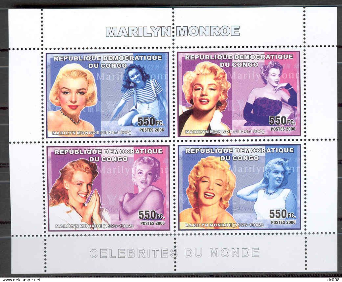 COB 2426-9 + BL420-3 Marilyn Monroe Complet-volledig 5 Blocs - Nuevos