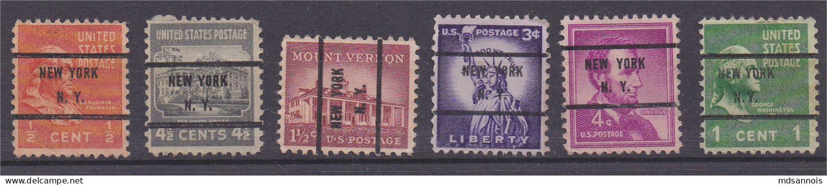 Etats Unis Lot De 6 Timbres Préoblitérés New York - Prematasellado