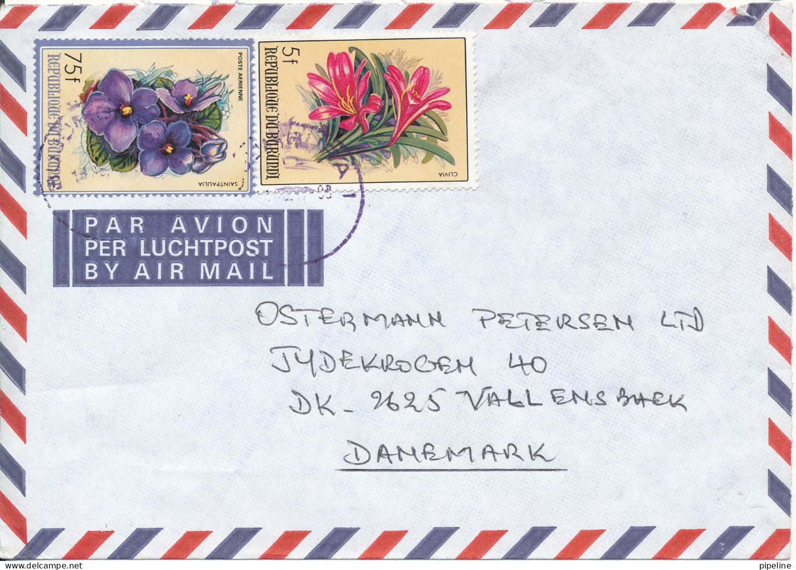 Burundi Air Mail Cover Sent To Denmark 1988 ?? Flowers Sanpaulia And Clivia - Luftpost